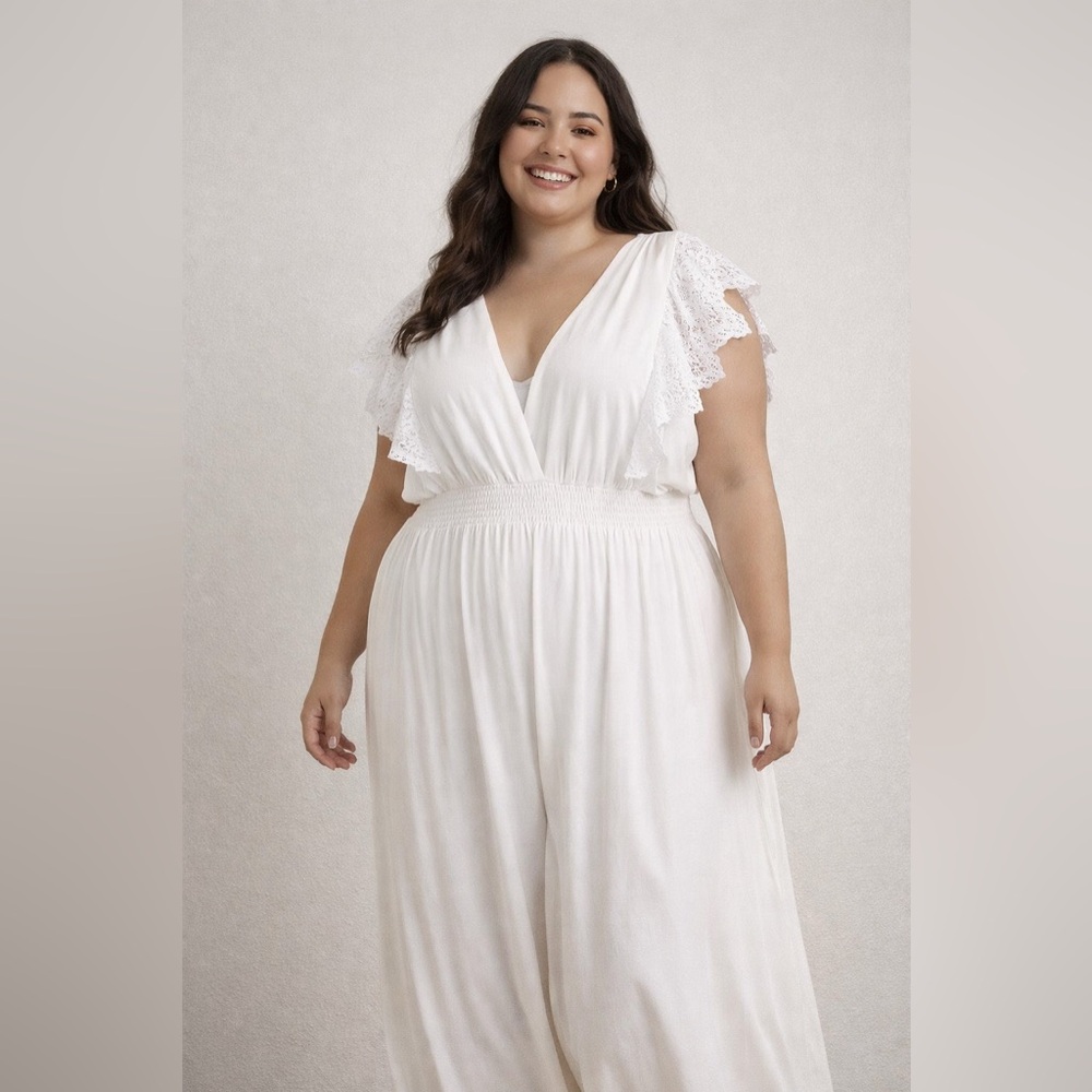 Rusttydustty White Lace Wide Leg Jumpsuit Size 4X Boho Flowy NWT